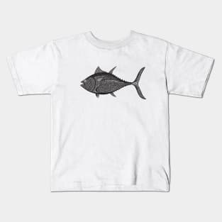 Bluefin Tuna Ink Art - cool detailed fish design - on white Kids T-Shirt